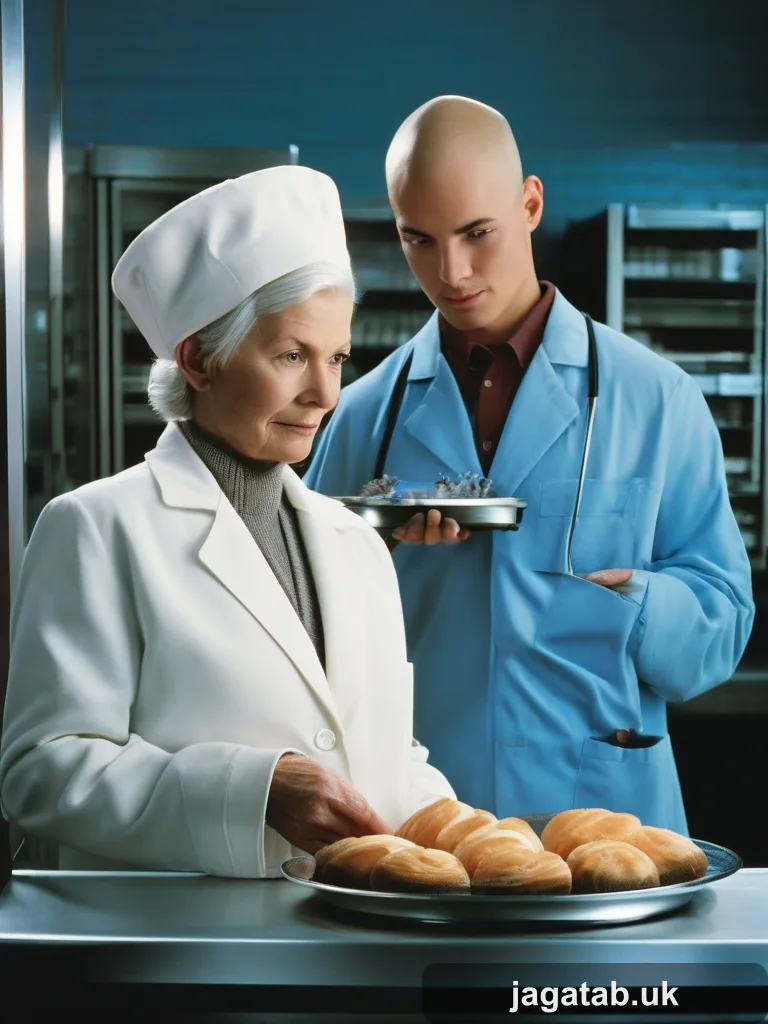 214 Elderly Woman Silver Bun Lab Coat Young F817