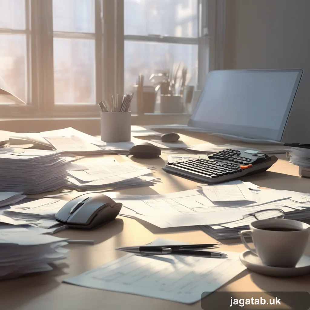 278 3d Render A Cluttered Office Desk With P 3d1e
