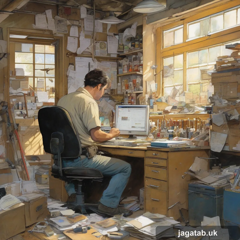 381 A Cluttered Worn Out Desk In A Small Rep 2664